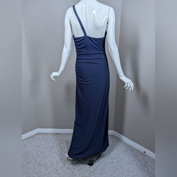 Laundry by Shelli Segal Navy Formal Gown Size 4 NWT One Shoulder Beaded Sequin - Picture 7 of 10